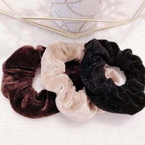 3 Velvet Scrunchies Set - Hair Accessories Pony Tail Bun  Fashion Accessories